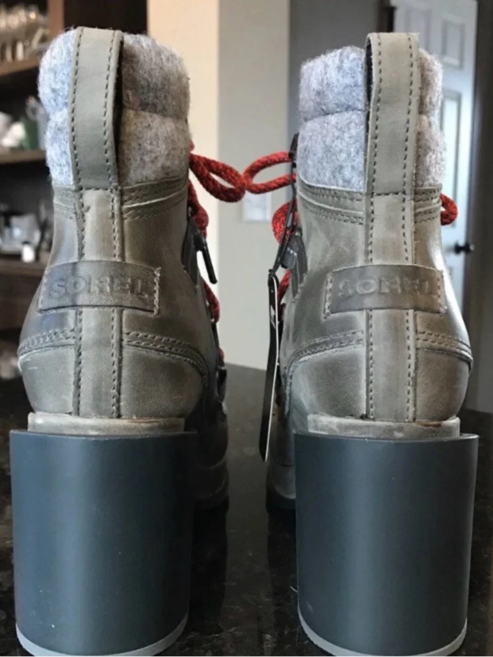 Sorel Women's Gray Winter Boots with Red Laces